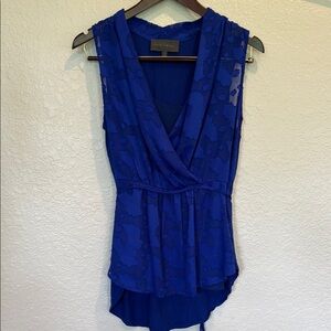 Anthropologie Blue Sleeveless Wrap Blouse